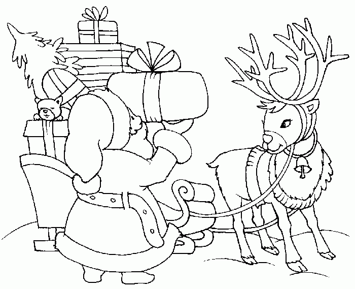 Dostojny Mikołaj obok sań kolorowanka do druku